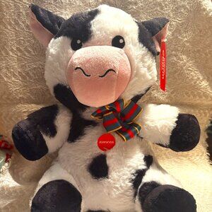 Pet Smart COW Plush Dog SQUEAK Toy Black White Pink Bow NEW with Tags